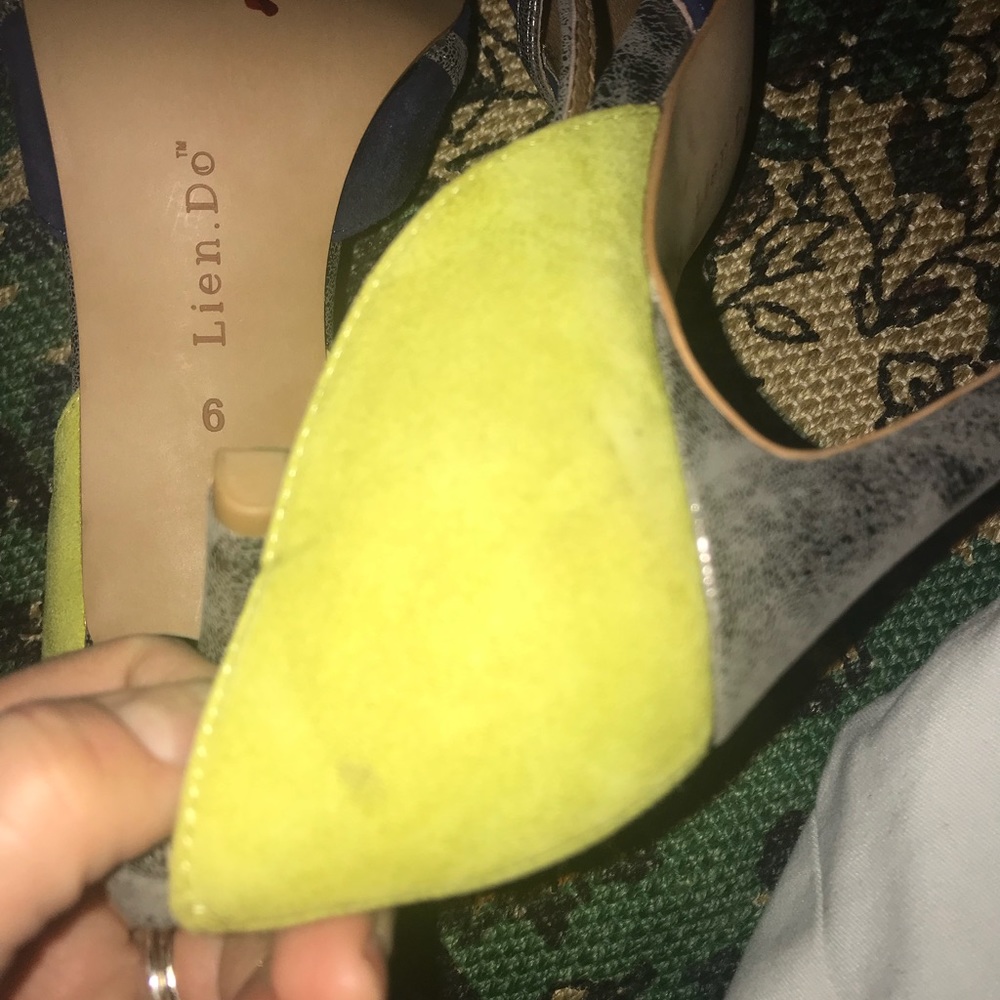 Anthro Lien Do Mixed Media T-Strap Heels Sz 6 Euc - Picture 8 of 8